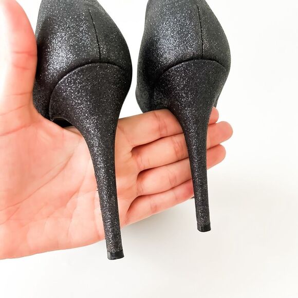 Gucci Heels Stardust Charlotte Black Glitter Horsebit D'Orsay Peep Toe Pumps 37, - Picture 9 of 13